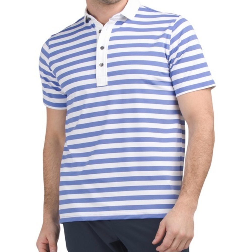 Greyson Striped Polo in Blue and White